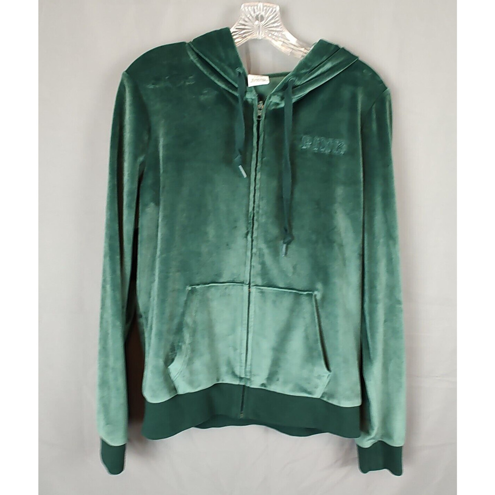 Victoria's Secret PINK Women's M Full Zip Everyday Velour Lounge Hoodie Green